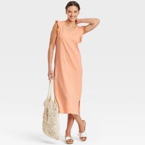 Universal Thread Womens Ruffle Sleeve Midi Tank Dress,Coral Orange,Size L